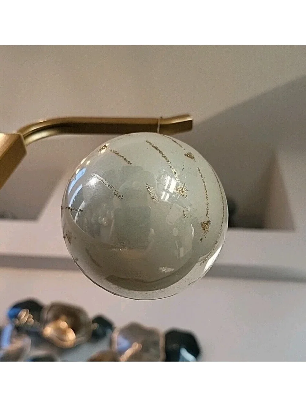 Vintage Mercury Glass Christmas Ornament Round Ball Gold Ivory Hand Painted B3